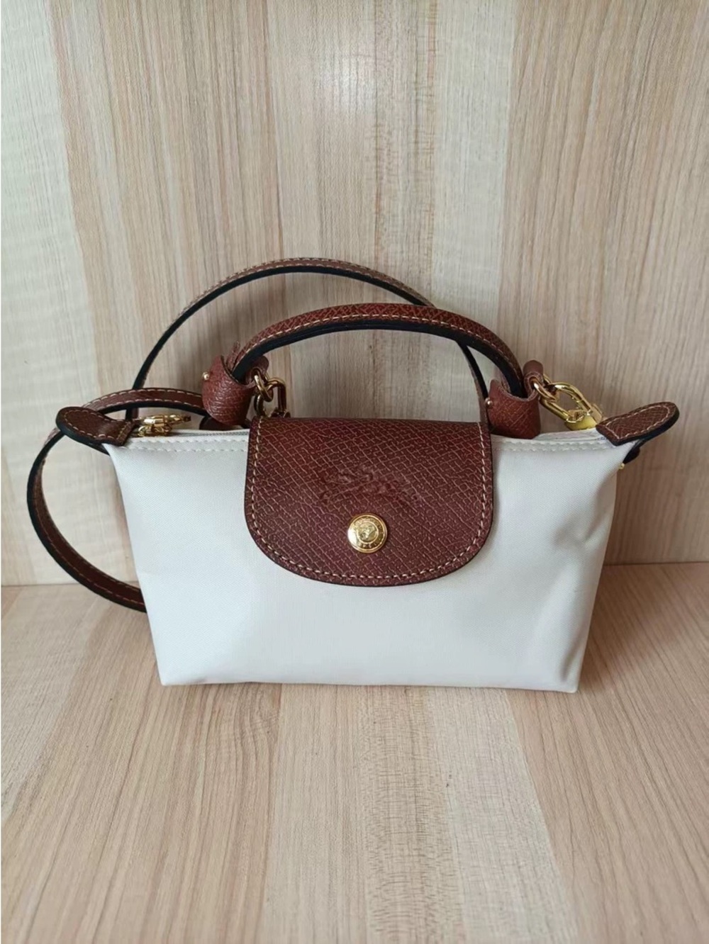 Longchamp Cream Mini Top-Handle Bag with Brown Flap - Picture 3 of 6